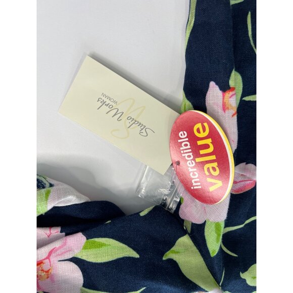 Studio Works Size 1X Basic Navy Floral Shirt Linen Button-Up Roll-Tab Sleeves - Picture 5 of 7